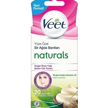 Veet Naturals Shea Yağı Yüze Özel Sir Ağda Bandı 20'Li Tüm Ciltler Içindir/Nemlendirir