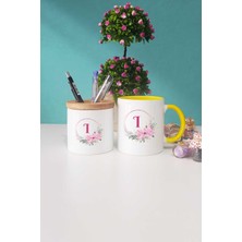 Hedizu Çiçekli I Harfli Sarı Kupa Bardak Kalemlik