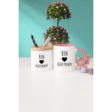 Hedizu Ben Kalp Öğretmenim Öğretmenler Günü Hediyesi Pembe Kupa Bardak Kalemlik