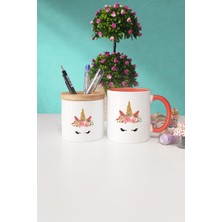 Hedizu Unicorn Turuncu Kupa Bardak Kalemlik