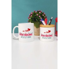 Hedizu En Tatlı Diş Hekimi Asistanı Kupa Bardak Beyaz ve Kalemlik