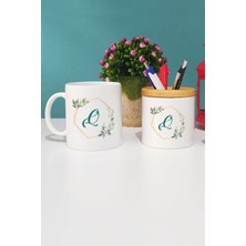 Hedizu Çiçekli Q Harfli Kupa Bardak Beyaz ve Kalemlik