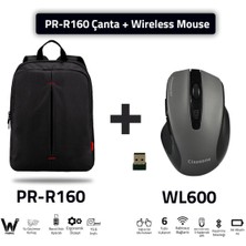 Classone PR-R160-WL600 Mouse -15.6" Su Geçirmez Kumaş Laptop ,notebook Sırt Çantası+ Kablosuz Mouse