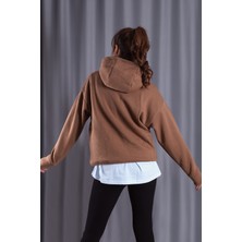 giyadda Unisex Kahverengi Oversize İçi Puflu Kapüşonlu Bol Kalıp Sweatshirt Hoodie