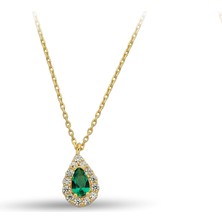 ÇGK KUYUMCULUK Yeşil Damla Taşlı Altın Kolye CGKKLY019