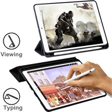 AZC iPad 6.nesil Wi-Fi A1893 9.7 Inç Kılıf Smart Cover Kalem Bölmeli Standlı Arkası Silikon Coverfc