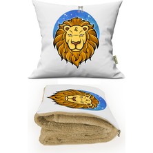 Caisya Home Aslan Burcu Baskılı Tv Battaniyeli Opsiyonel Yastık & Kırlent 36x36 Cm