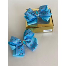 Queen Aksesuar Mavi 2' Li Çiçek Desenli Kız Çocuk Kız Bebek Pensli Toka