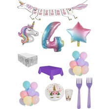Rönesans Parti Unicorn Temalı Doğum Günü Parti Seti 4 Yaş