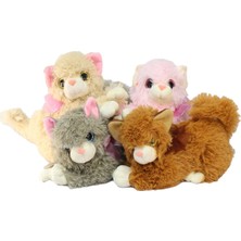 Yk Store Miyavlayan Sesli Peluş Kedi Pembe Iri Gözlü Peluş Oyuncak 25 cm