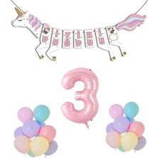 Rönesans Parti Unicorn Doğum Günü Seti Rakam Folyo 3 Yaş