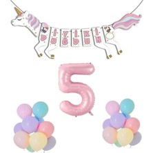 Rönesans Parti Unicorn Doğum Günü Seti Rakam Folyo 5 Yaş