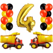Parti Station Kamyon Inşaat Balon Set Yıldız Balon Folyo Set Konsept Doğum Günü Set Yaş Balon Set