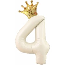 Parti Station Taç Folyo Balon Set Krem Balon Folyo Set Konsept Doğum Günü Set Yaş Balon Set