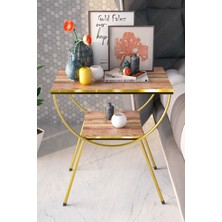 Gold Falez Metal Ayaklı Ahşap Tablalı Siyah-Gold Çift Renk Modern Yan Sehpa – Salon ve Ofis Dekoru İçin