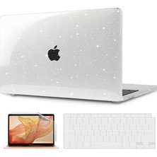 TEKNETSTORE Macbook Air 13 Inç M1 Çip A2337 Tam Uyumlu Alt Üst Kılıf + Klavye Kılıfı + Ekran Koruyucu Film Şeffaf Simli Kılıf