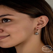 Gumush Swarovski Crystal Taşlı Gümüş Yeşil Taşlı Damla Sallantılı Kadın Küpe