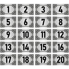 Özarslan Dizayn Metal Kapı Masa Dolap Numara Levhası 5X7CM Gümüş Renk 20 Adet (1…20)