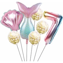 Parti Station Deniz Kızı Kuyruk Folyo Set Konsept Doğum Günü Set Yaş Balon Set