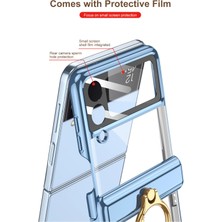 Dexmon Galaxy Z Flip 4 Kılıf Kamera Lens Korumalı Yüzüklü Metal Görünümlü Katlanabilir Ringfold Case