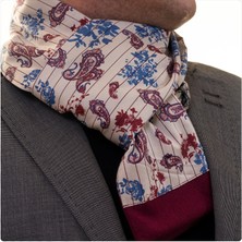 Exve Exclusive Bej Üzerine Bordo Mavi Şal Desen Baskılı Çift Taraflı Atkı