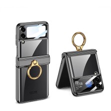 Dexmon Galaxy Z Flip 4 Kılıf Kamera Lens Korumalı Yüzüklü Metal Görünümlü Katlanabilir Ringfold Case