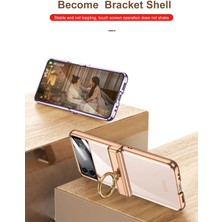 Dexmon Galaxy Z Flip 4 Kılıf Kamera Lens Korumalı Yüzüklü Metal Görünümlü Katlanabilir Ringfold Case