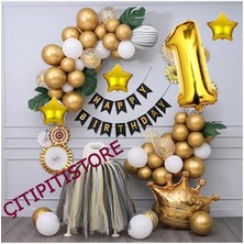 Çıtı Pıtı Store Kral Taçlı Gold Zincir Balon Doğum Günü Seti 1 Yaş
