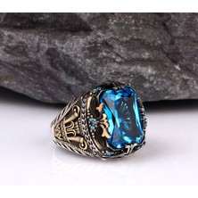 Takı925 Blue Topaz Taşlı Erkek Gümüş Yüzük