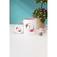 Hedizu Çiçekli F Harfli Pembe Kupa Bardak Anahtarlık