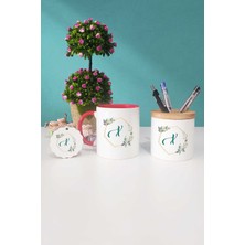 Hedizu Çiçekli x Harfli Kırmızı Kupa Bardak Kalemlik Anahtarlık