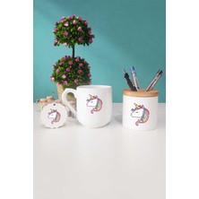Hedizu Unicorn Hediye Oval Kupa Bardak Kalemlik Anahtarlık