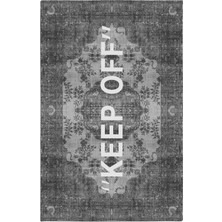 Rugs Modern Mira Keep Off Yazılı Vintage Siyah Gri 2120 Dokuma Taban Halı