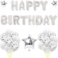 Çıtı Pıtı Store Happy Bırtday Gümüş Konfetili Balon Seti