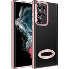 Kupa Samsung Galaxy S22 Ultra Kılıf Kamera Korumalı Renkli Kenar Şeffaf Halka Tasarım Silikon Kapak