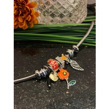 Aksesuarr Çarşısı Aksesuar Çarşısı Çelik Charm Model Turuncu Çiçek Detaylı Bileklik