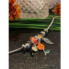 Aksesuarr Çarşısı Aksesuar Çarşısı Çelik Charm Model Turuncu Çiçek Detaylı Bileklik