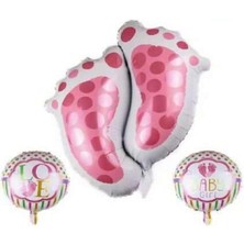 Bal10 Dünyası Folyo Balon Ayak Izi 3'lü Set Pembe 30 Inç - 18 Inç