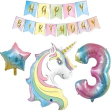 Bal10 Dünyası 3 Yaş Unicorn Folyo Balon Set