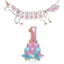 Bal10 Dünyası Unicorn Doğum Günü Seti Rakam Folyo Gökkuşağı 1 Yaş