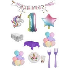 Bal10 Dünyası Unicorn Temalı Doğum Günü Parti Seti 1 Yaş