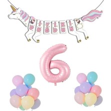 Unicorn Doğum Günü Seti Rakam Folyo 6 Yaş