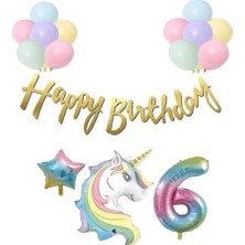 Unicorn Balonlu Kaligrafi Happy Bırthday 6 Yaş Balon Set