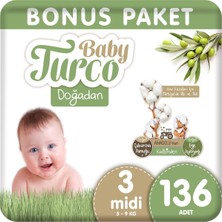 Baby Turco Doğadan Bonus Bebek Bezi 3 Numara Midi 136 Adet