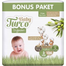 Baby Turco Doğadan Bonus Bebek Bezi 3 Numara Midi 136 Adet