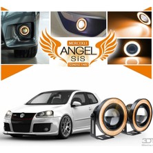 STS Oto Aksesuar Volkswagen Golf 5 Uyumlu, Universal Mercekli LED Angel Sis Farı, 76MM Turuncu Renk