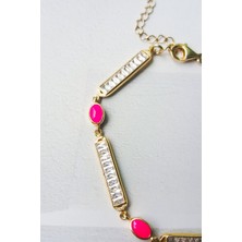 MorMajor Silver Baget Taşlı Pembe Mineli Gümüş Bileklik