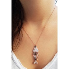 MorMajor Silver Balık Kılçığı Rose Taşlı Gümüş Kolye