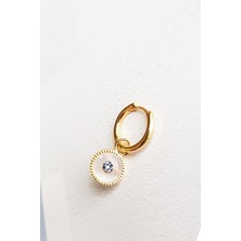 MorMajor Silver Tekli Ithal Mini Mavi Taşlı Circle Gümüş Küpe