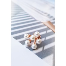 MorMajor Silver Tekli Rose Ithal 6 Toplu Inci Gümüş Küpe